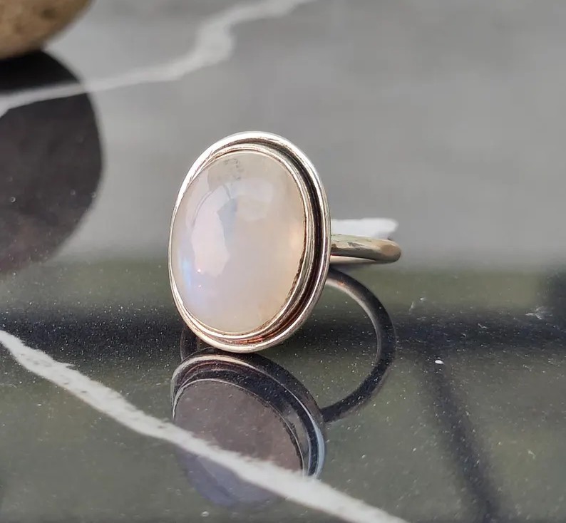 Solid 925 Silver Rainbow Moonstone Ring Handmade Dainty Boho Ring All Size SR793