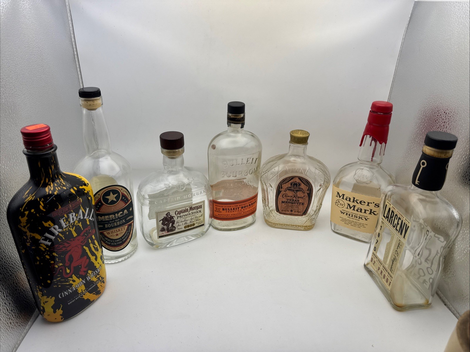 Lot 7 Empty Whiskey Liquor Bottles Craft Decor Maker’s Bulleit Crown
