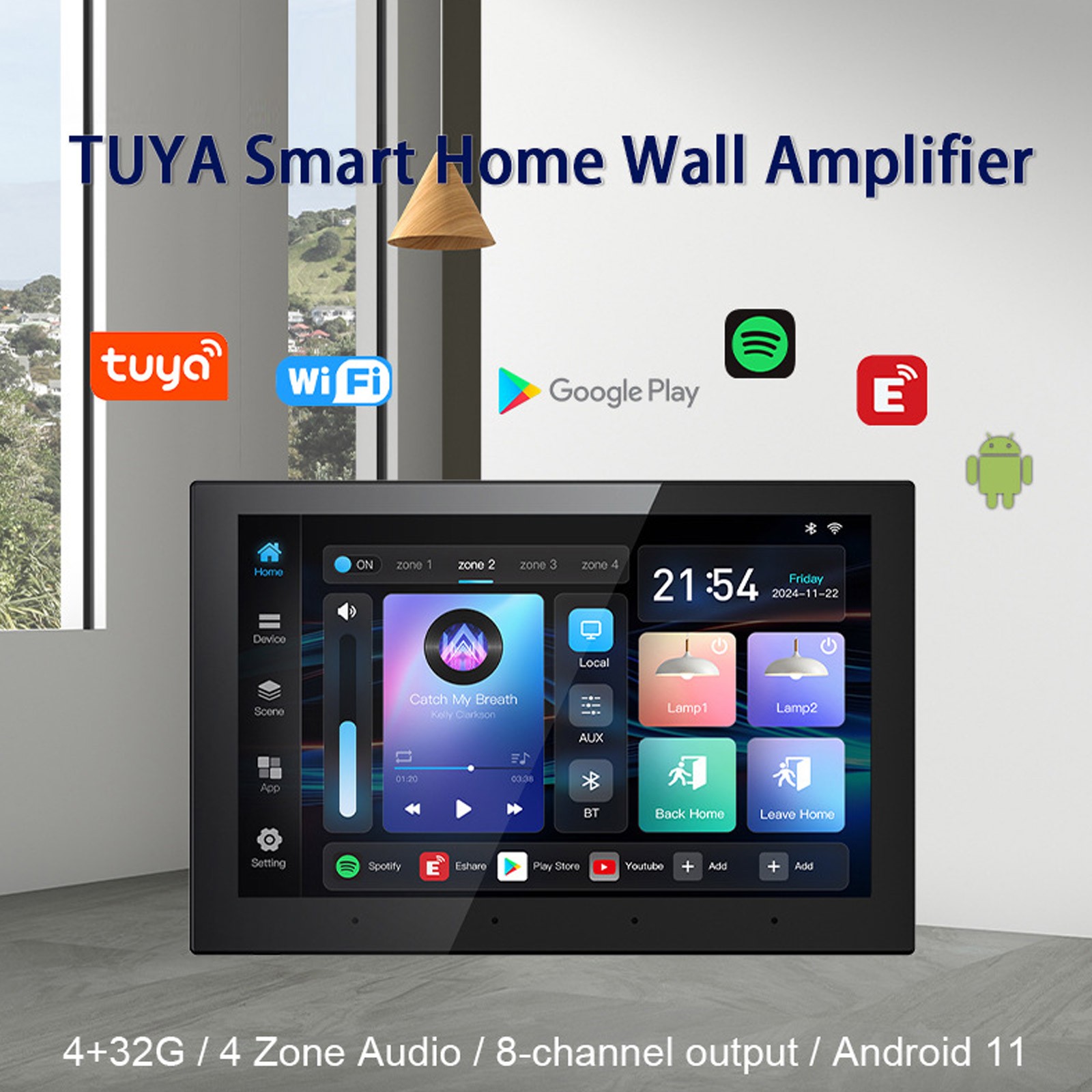 Smart Home Control Panel Wall Amplifier 8-inch Screen Background Music