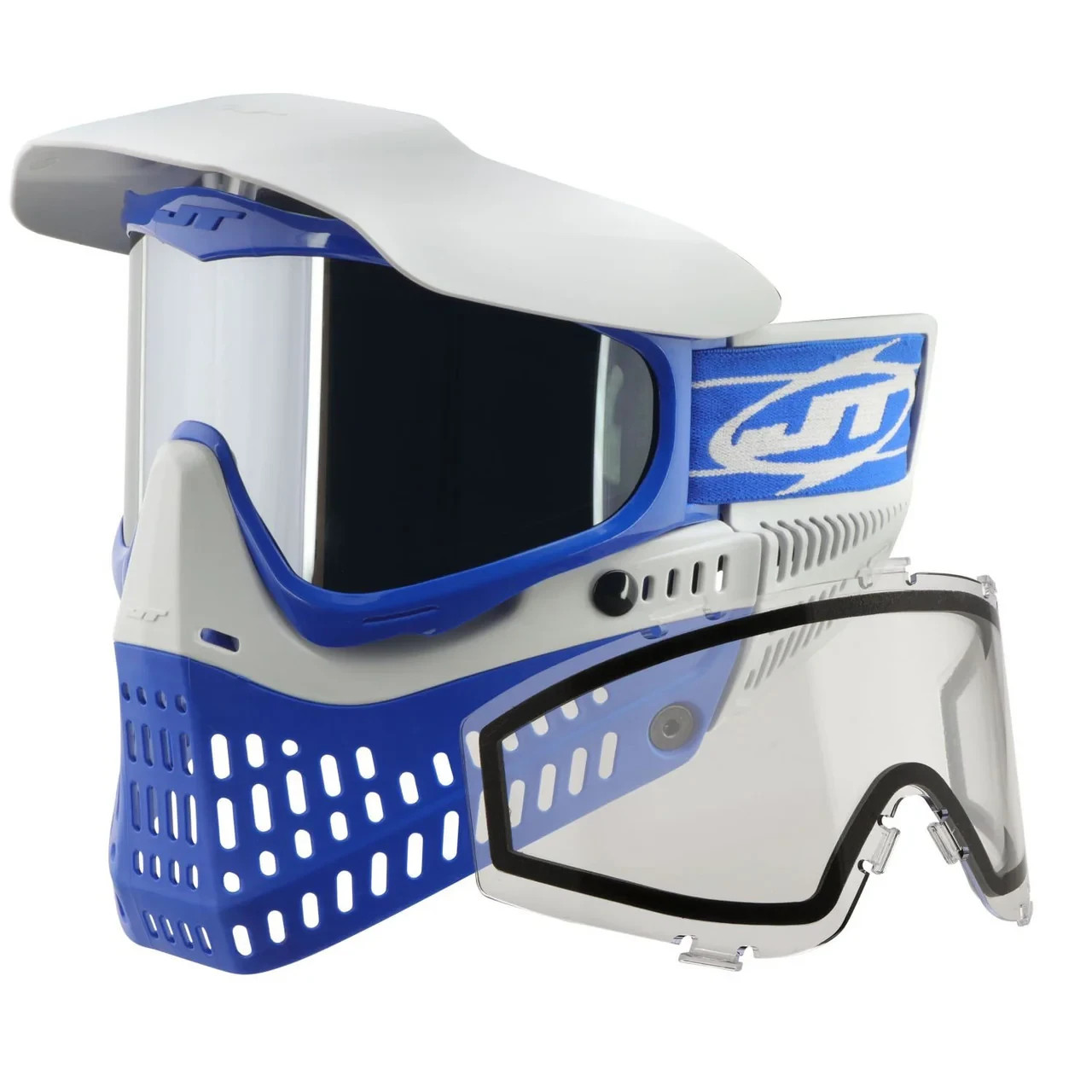 New JT PROFLEX Spectra Paintball Mask Goggles Mirror Lens Blue White Cobalt