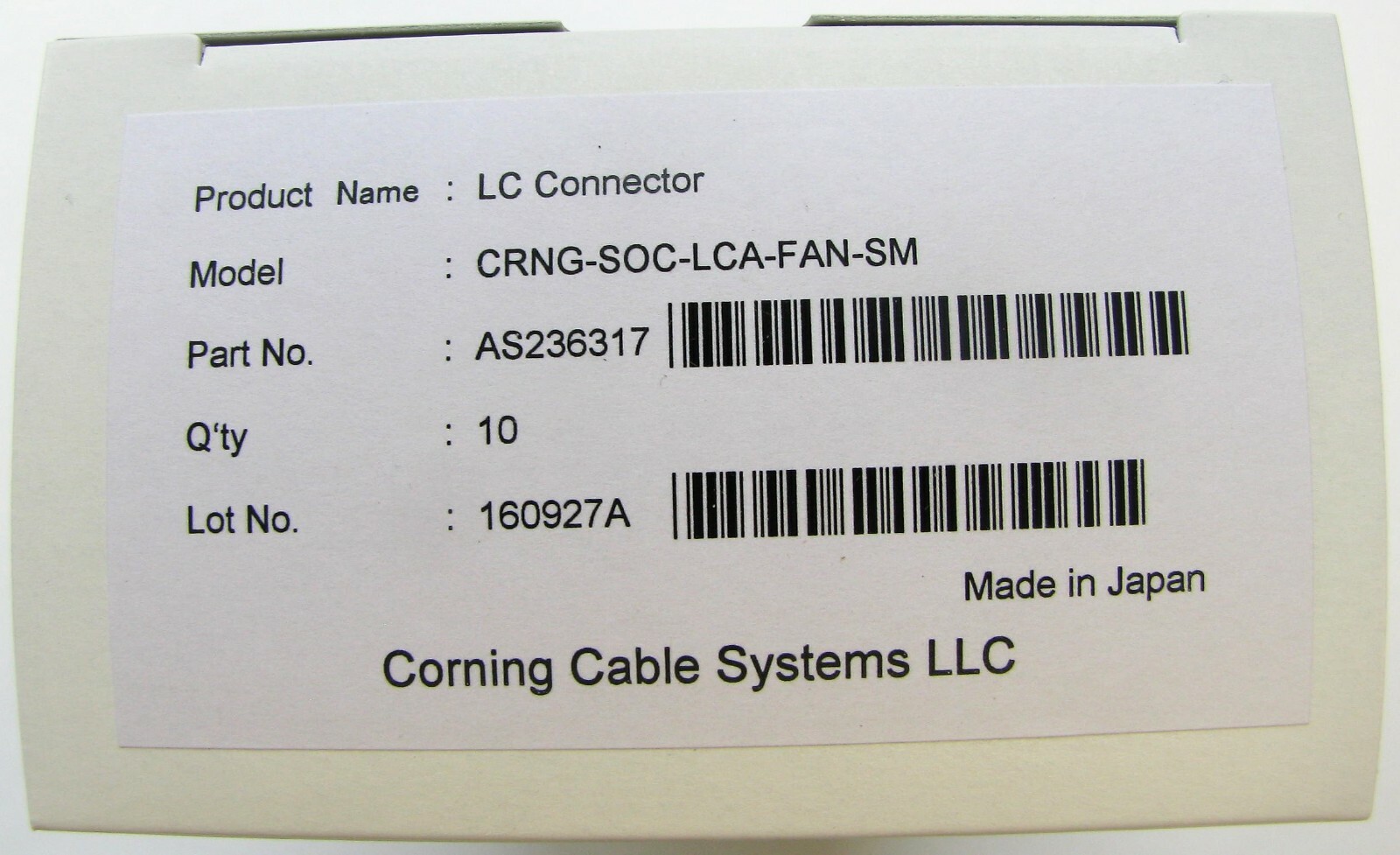 (LOT OF 10) Corning SOC-LCA-FAN-SM FuseLite Fiber Optic Connector LC SM OS2 APC