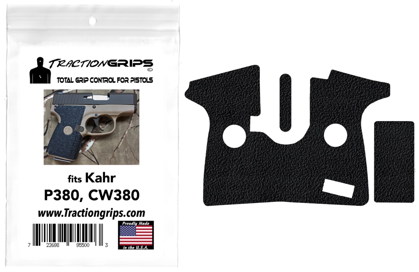 Tractiongrips black textured rubber grip tape overlay for Kahr P380, CW380