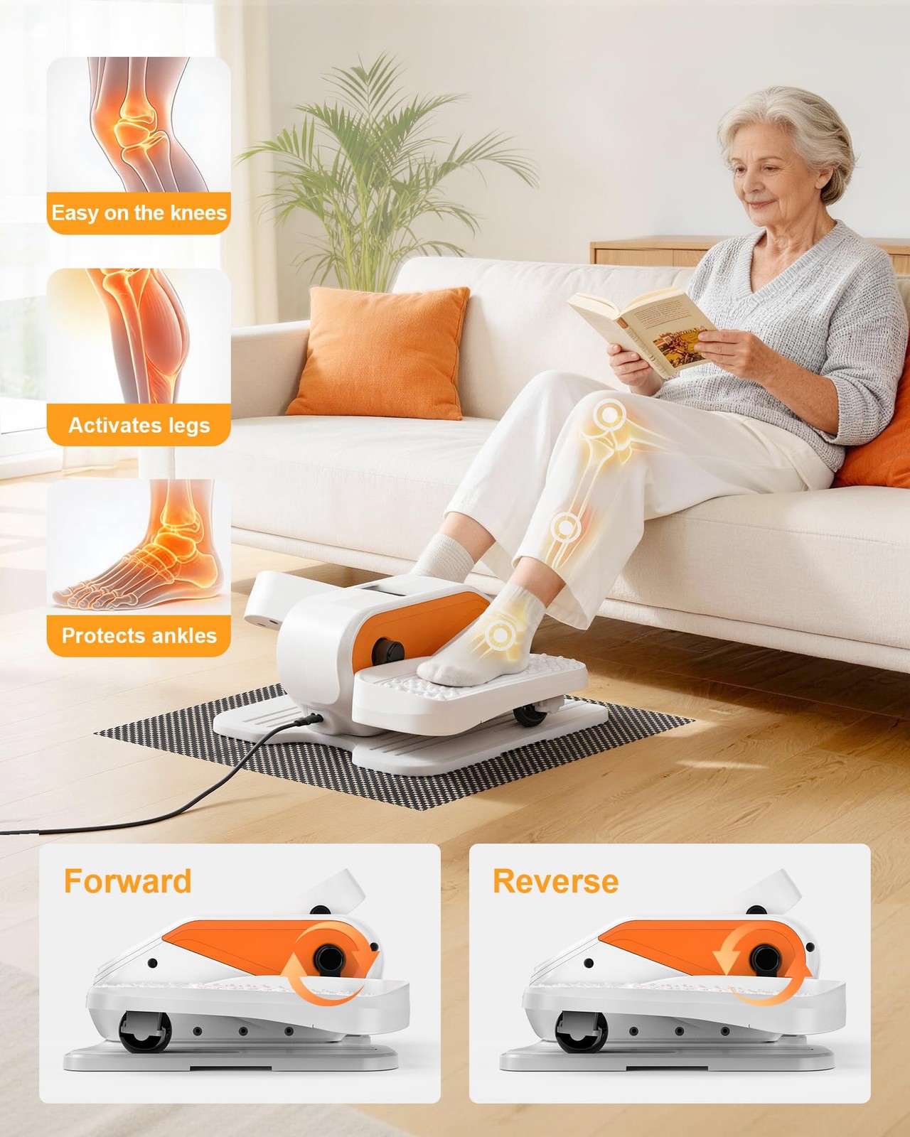 Under Desk Elliptical Leg Exerciser 12 Speeds RF Remote - Compact & Quiet