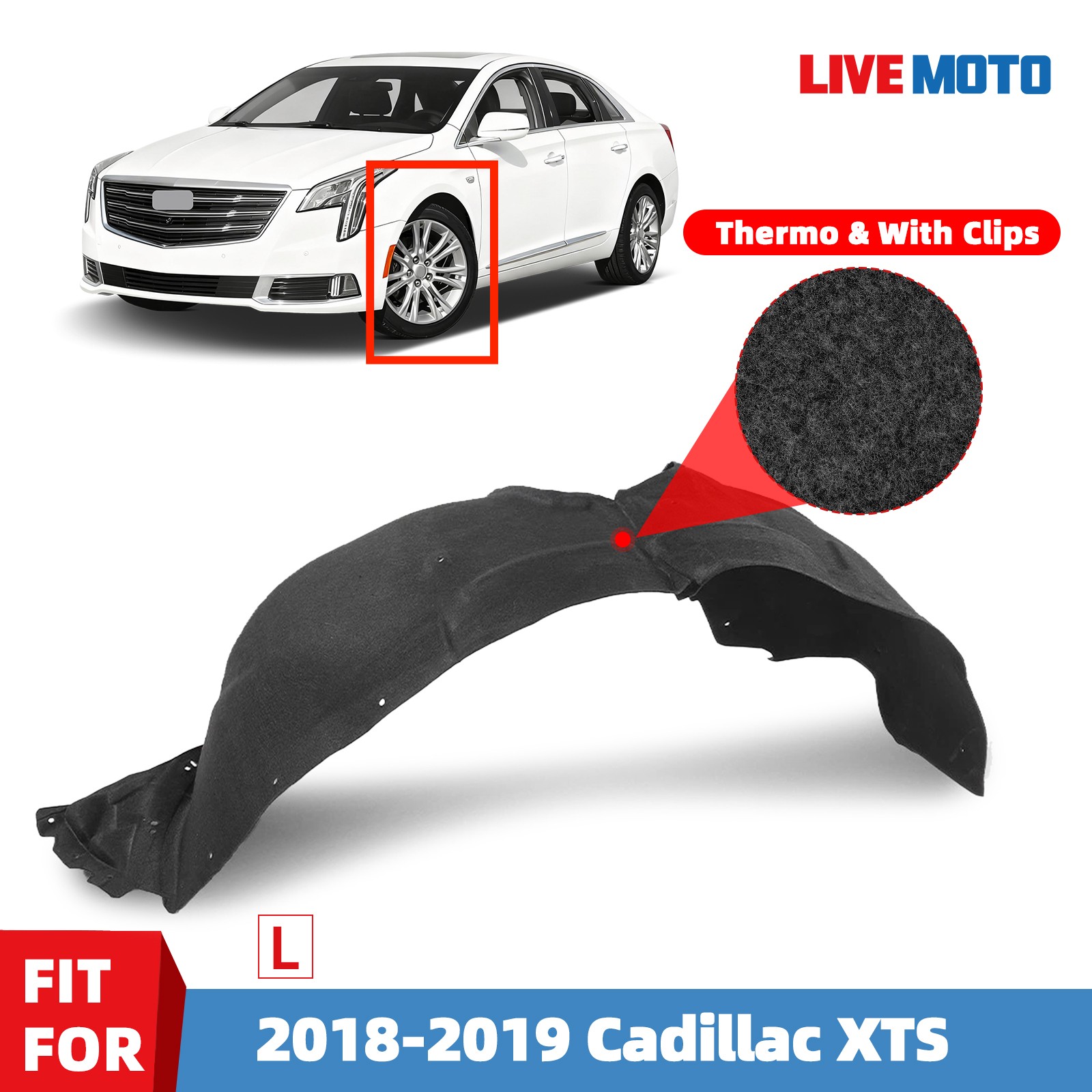 Front Fender Liner Inner Panel With Clips For 2018-2019 Cadillac XTS Left Side