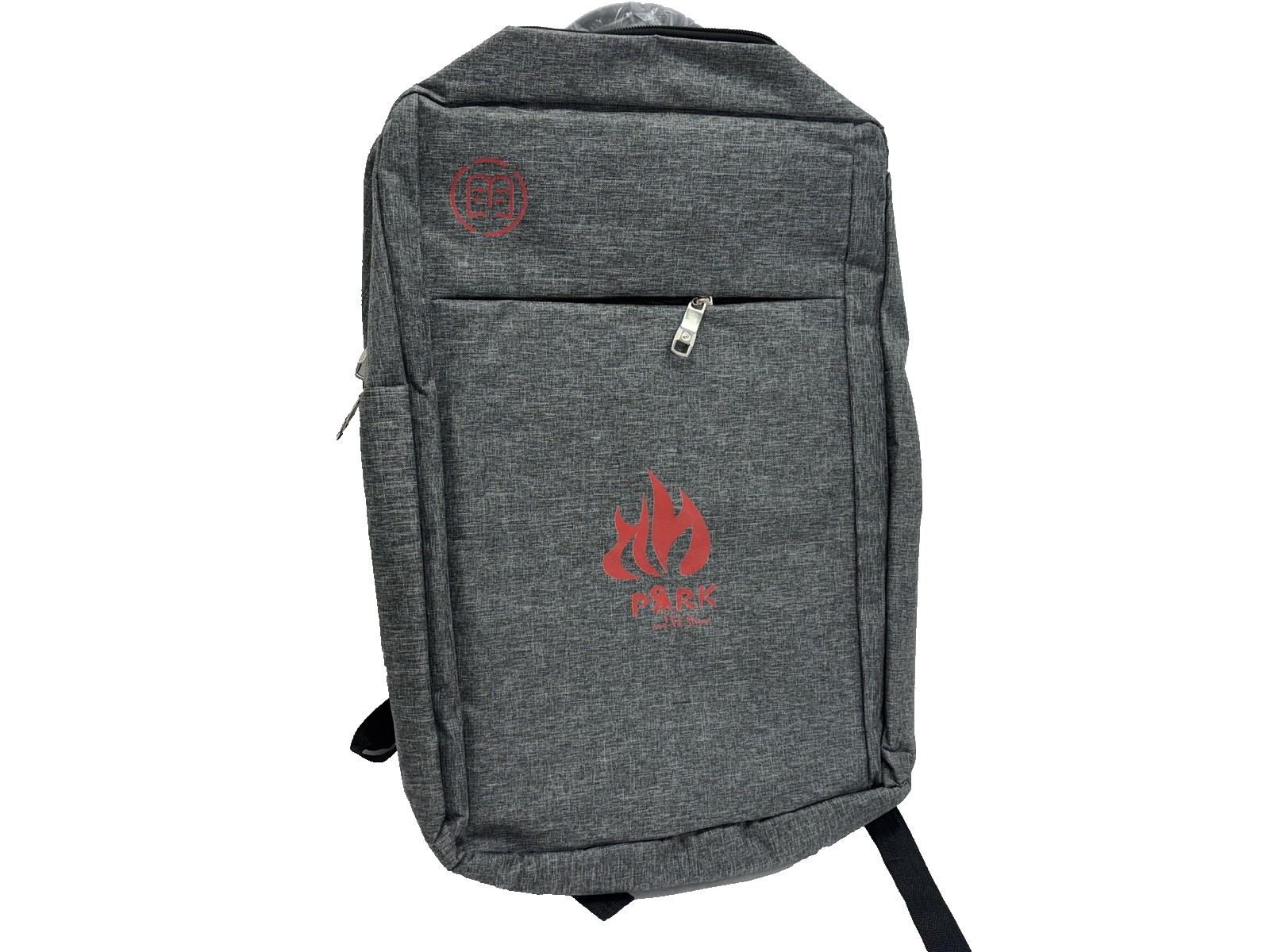 Park Flame Logo Backpack USB Charging Port Gray Laptop Bag Travel School
