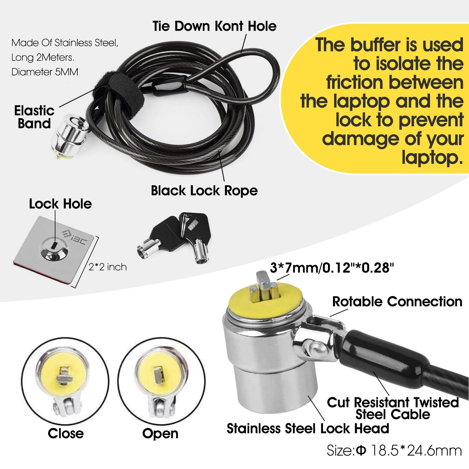 Laptop Cable Lock Hardware Security Cable Lock Anti Theft, Anchor Plate & 2 K...