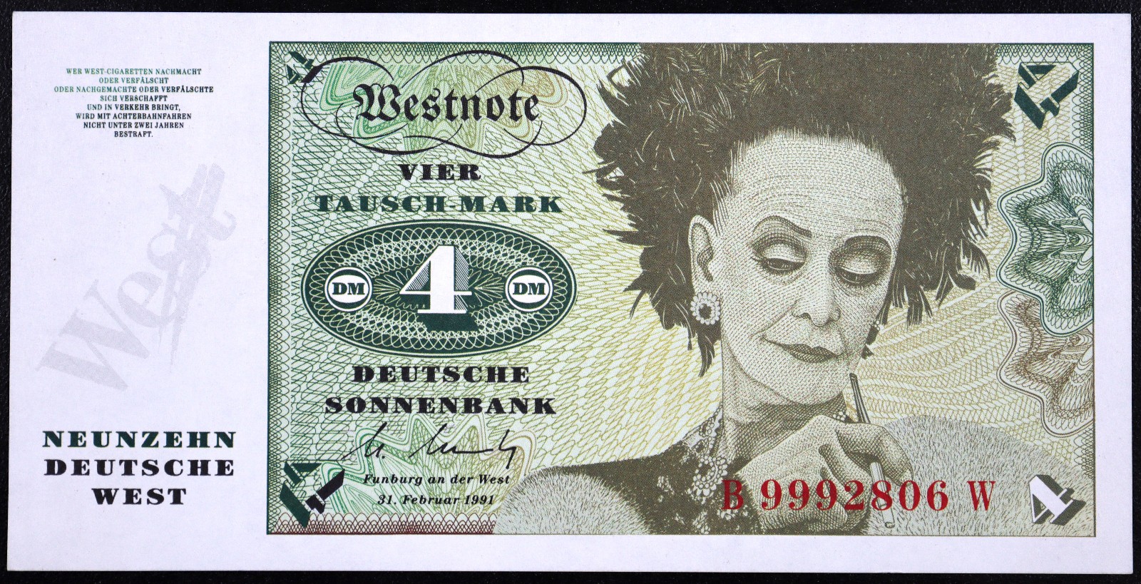 Westnote 1991 Novelty West Cigarette Advertisement Banknote 4 "Tausch-Mark"