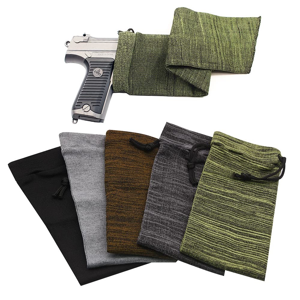 RUBY.Q 5pcs Handgun Socks, 16in Black, brown, green, light gray, dark gray