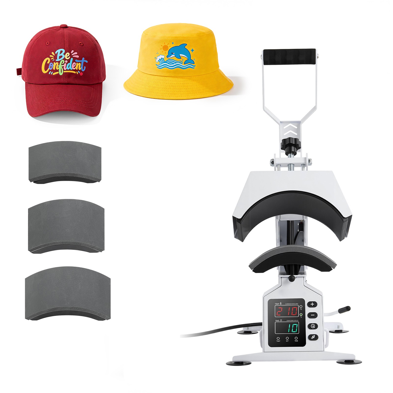 Uimoso Hat Heat Press Machine with 4 Swappable Platens for Caps and Hats, White