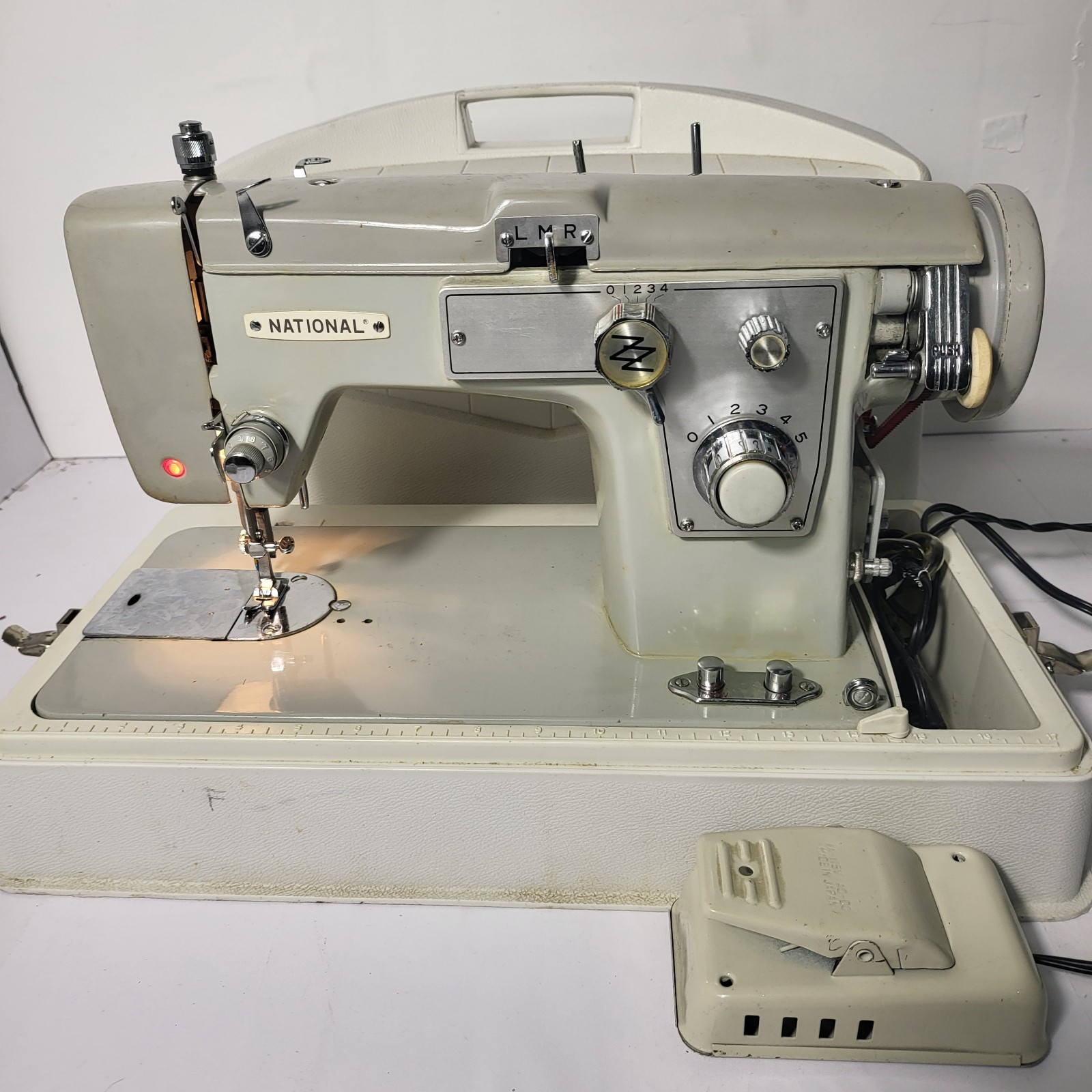 Vintage National Sewing Machine Made in Japan w/ Motor Foot Pedal & Case Tested