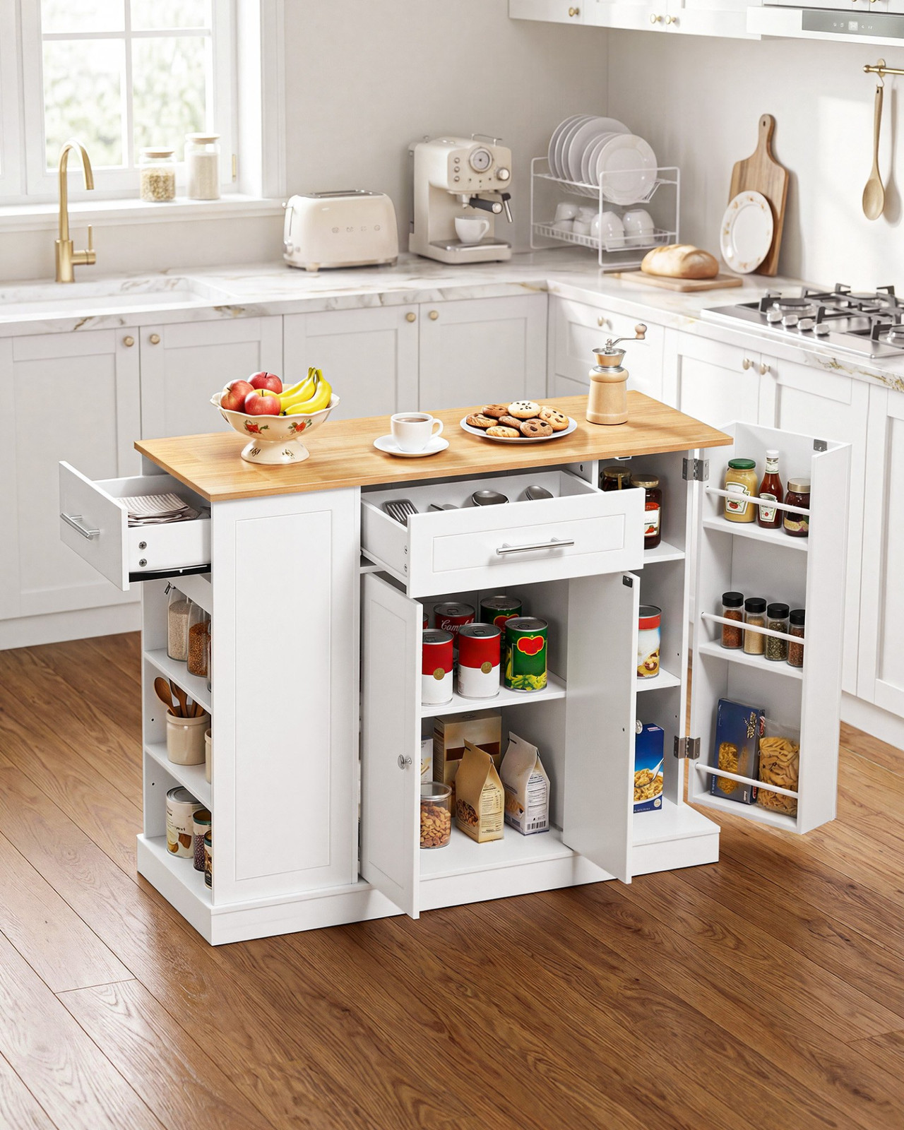 42in Kitchen Island Cart w/ Storage Cabinet 2 Drawers Dining Table White