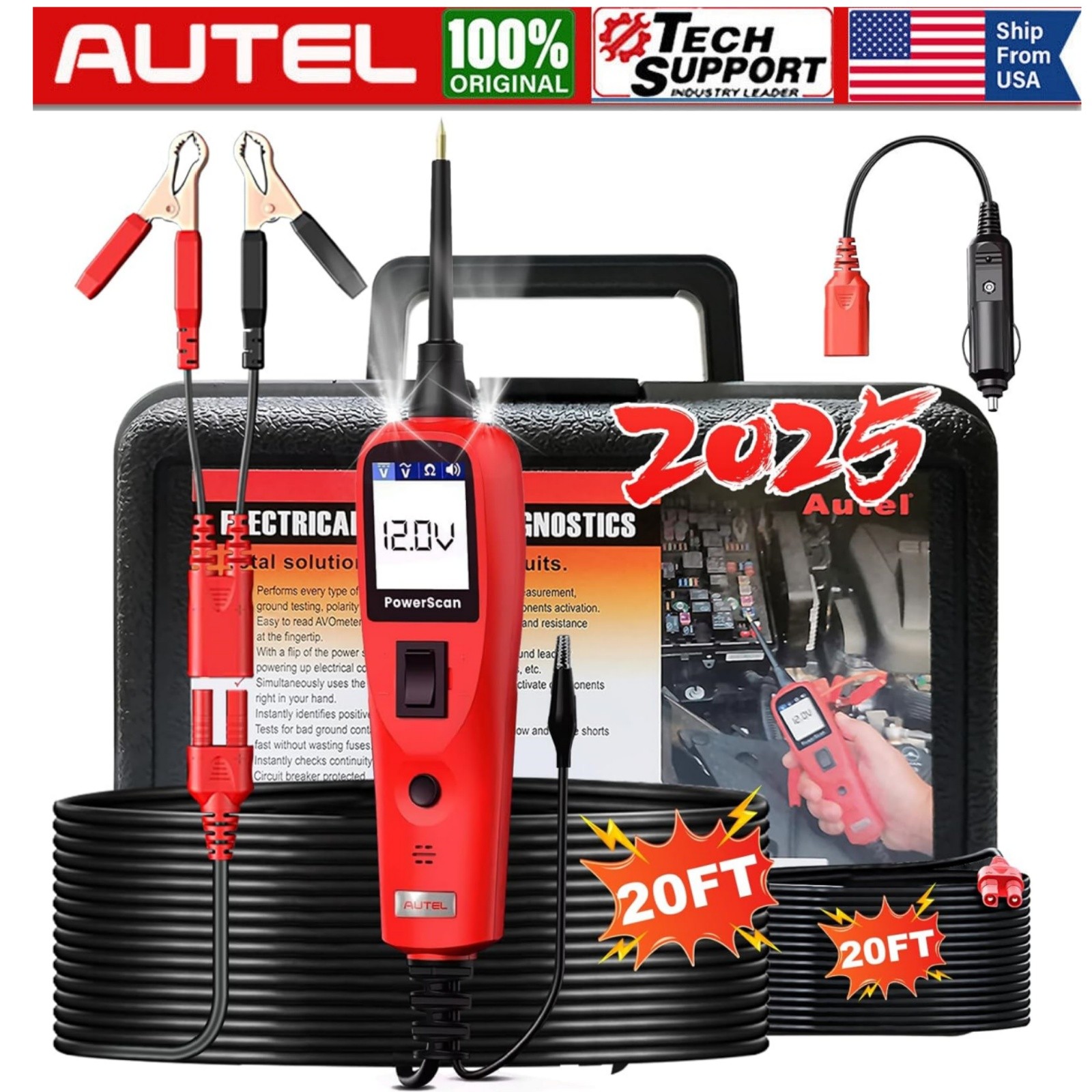 Autel PS100 PowerScan Circuit Tester Auto Electrical Power Diagnosis Tool 12/24V