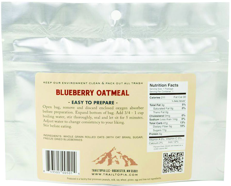 Trailtopia Blueberry Oatmeal - Nutritious Gluten-Free Trail Meal with Real Fruit