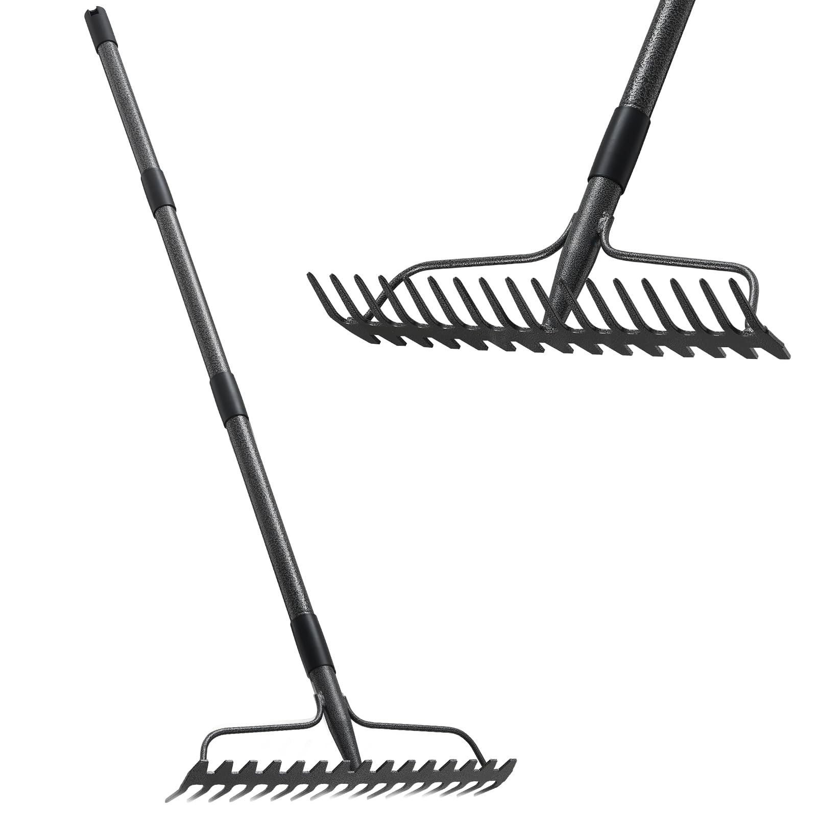 Bow Rakes for Lawns, 17 Prongs 17" Wide Heavy Duty Metal Garden Rake Long Han...