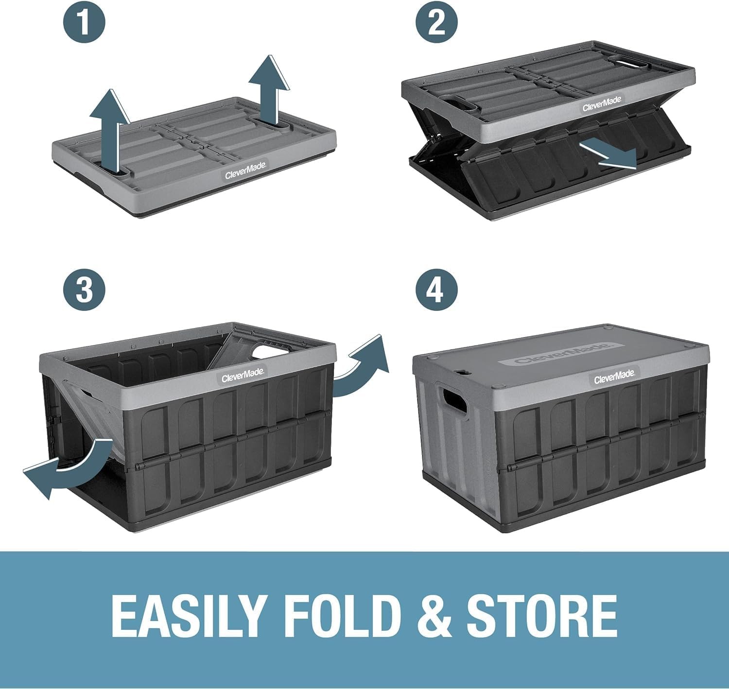 CleverMade Collapsible Storage Bins with Lids, 62L, 3 Pack, Stone