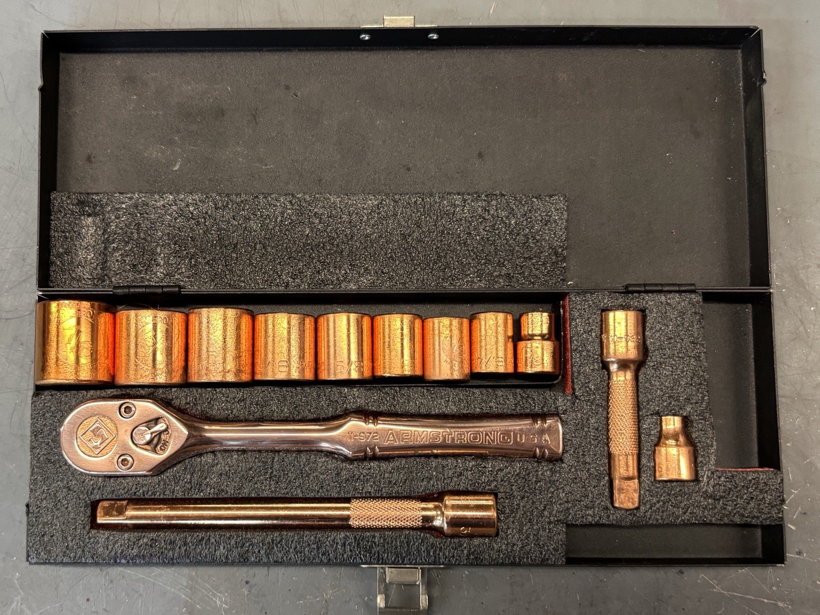 Rare!!! Armstrong - 3/8 Drive Socket Set - Non-Sparking Copper - 13pc - 5/16-7/8