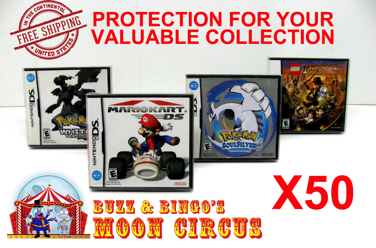 50x NINTENDO DS CIB GAME BOX -CLEAR PLASTIC PROTECTIVE BOX PROTECTOR SLEEVE CASE