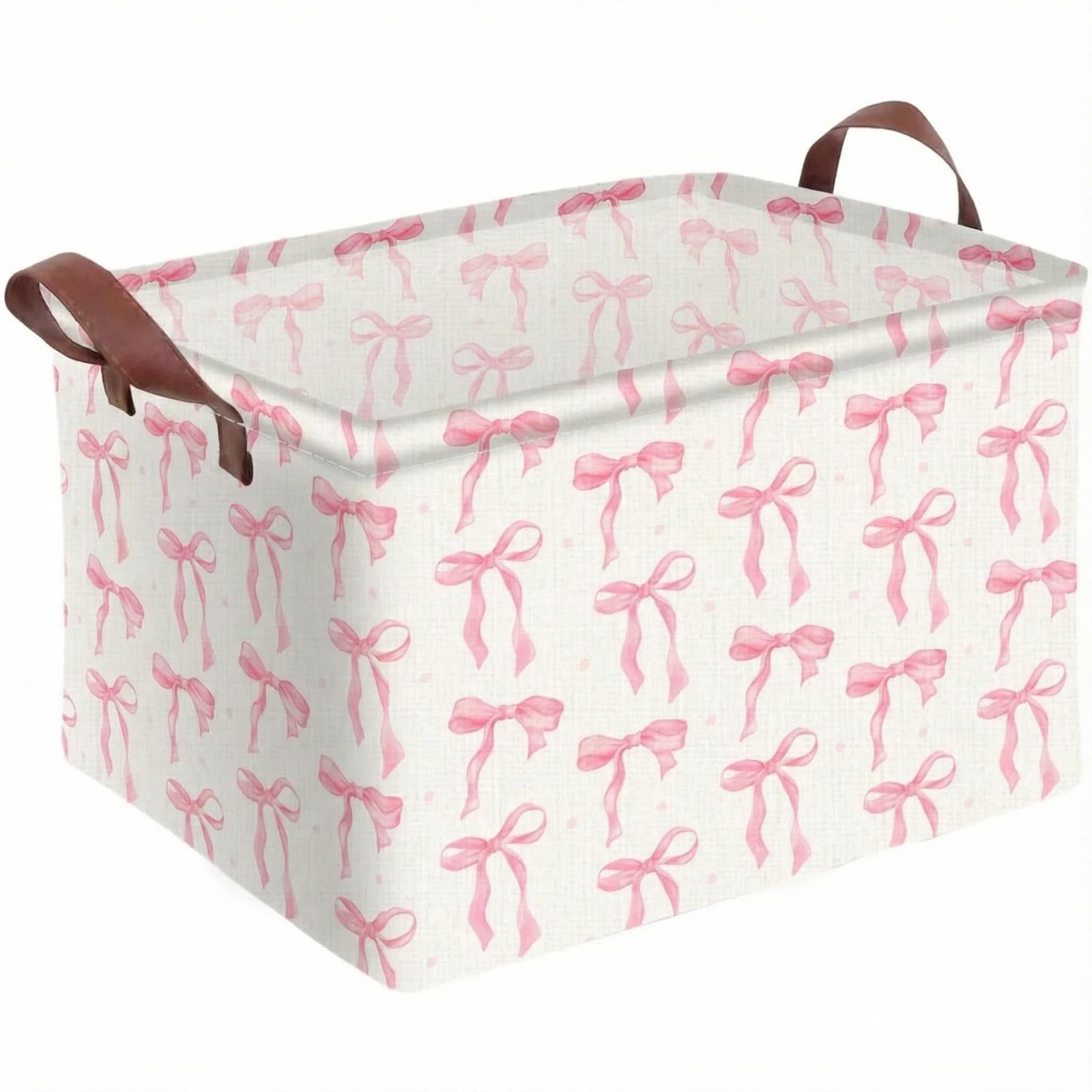 1PC 36L Pink Bow Large Storage Basket, Waterproof Canvas Organizer, Collapsib...