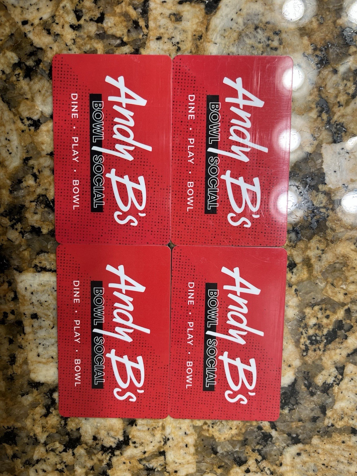 Andy B’s Gift Cards Lot Of 4.. $10 On Each Card $40 Total