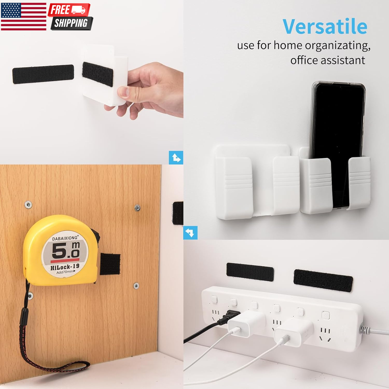 16 Sets Hook and Loop Tape Sticky Back,1 In.X 4 In. Double-Sided Command Adhesiv