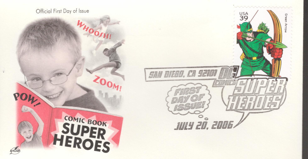 2006 First Day of Issue - DC Comic Heros - Green Arrow - Art Craft Cachet