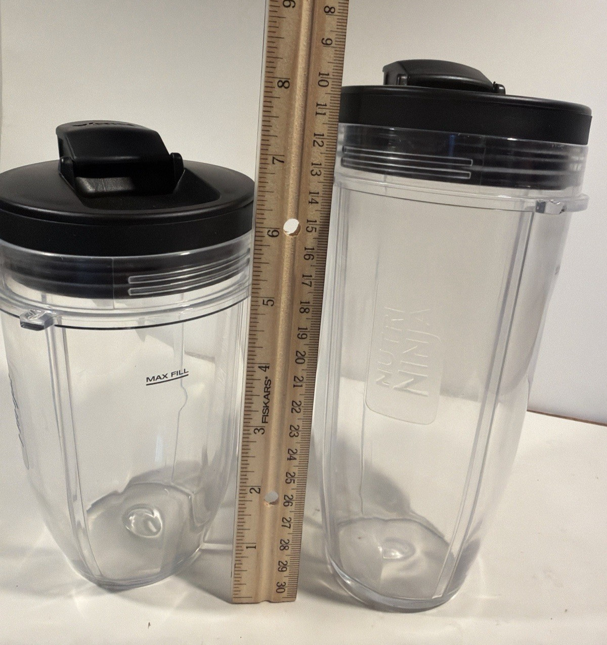 OEM Nutri Ninja Cups w Flip Top Lids Lot of 2 Replacement Clear Cups