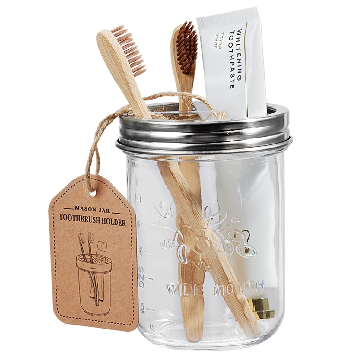 Mason Jar Bathroom Accessories Set(4 Pcs) -Lotion Soap Dispenser & 2 Qtip Hol...