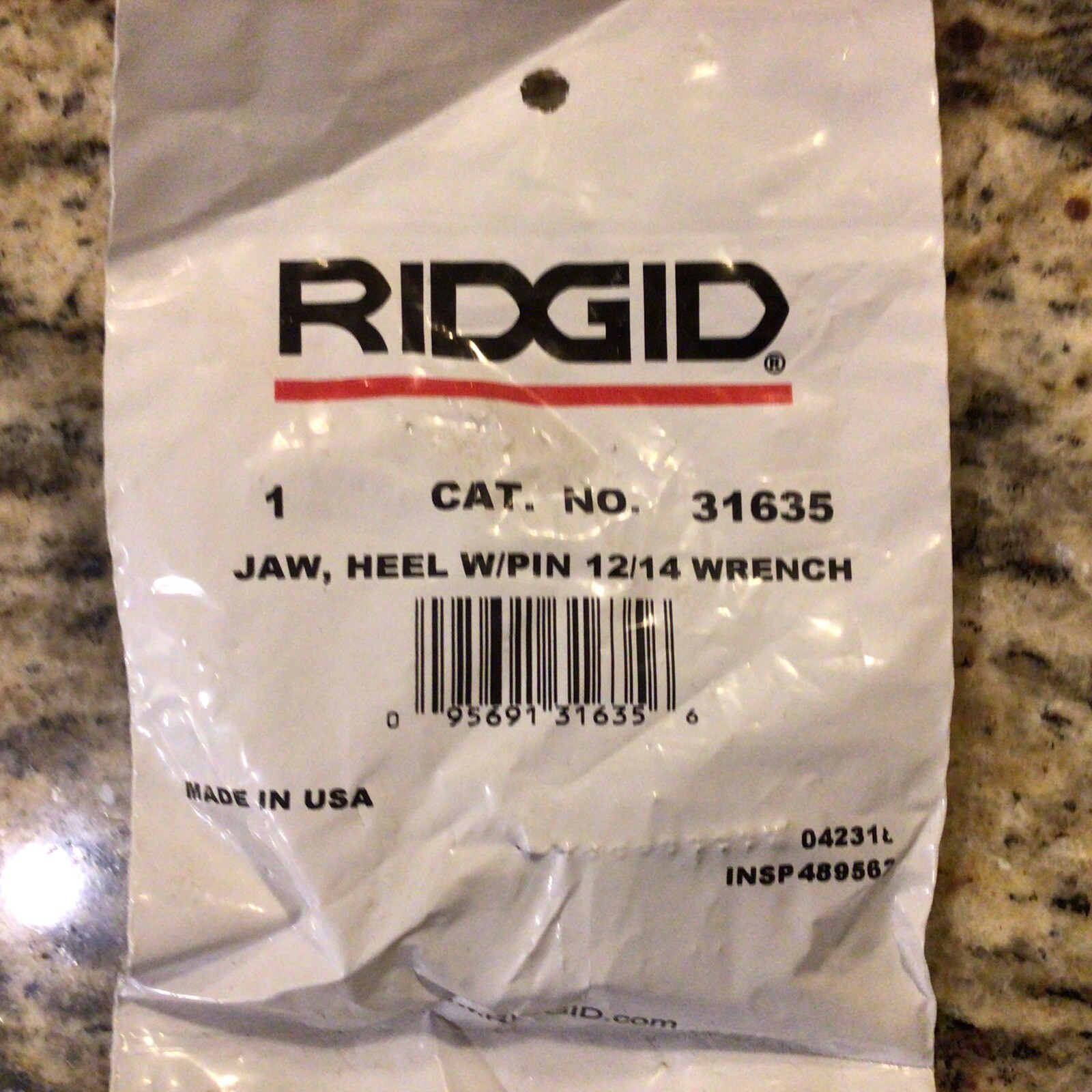 Ridgid 31635 Heel Jaw with Pin (Fits 12” & 14” Pipe Wrench), New Old Stock