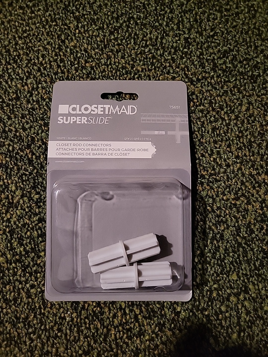 CLOSETMAID SuperSlide Closet ROD CONNECTOR White 75651 New 2 In Pack