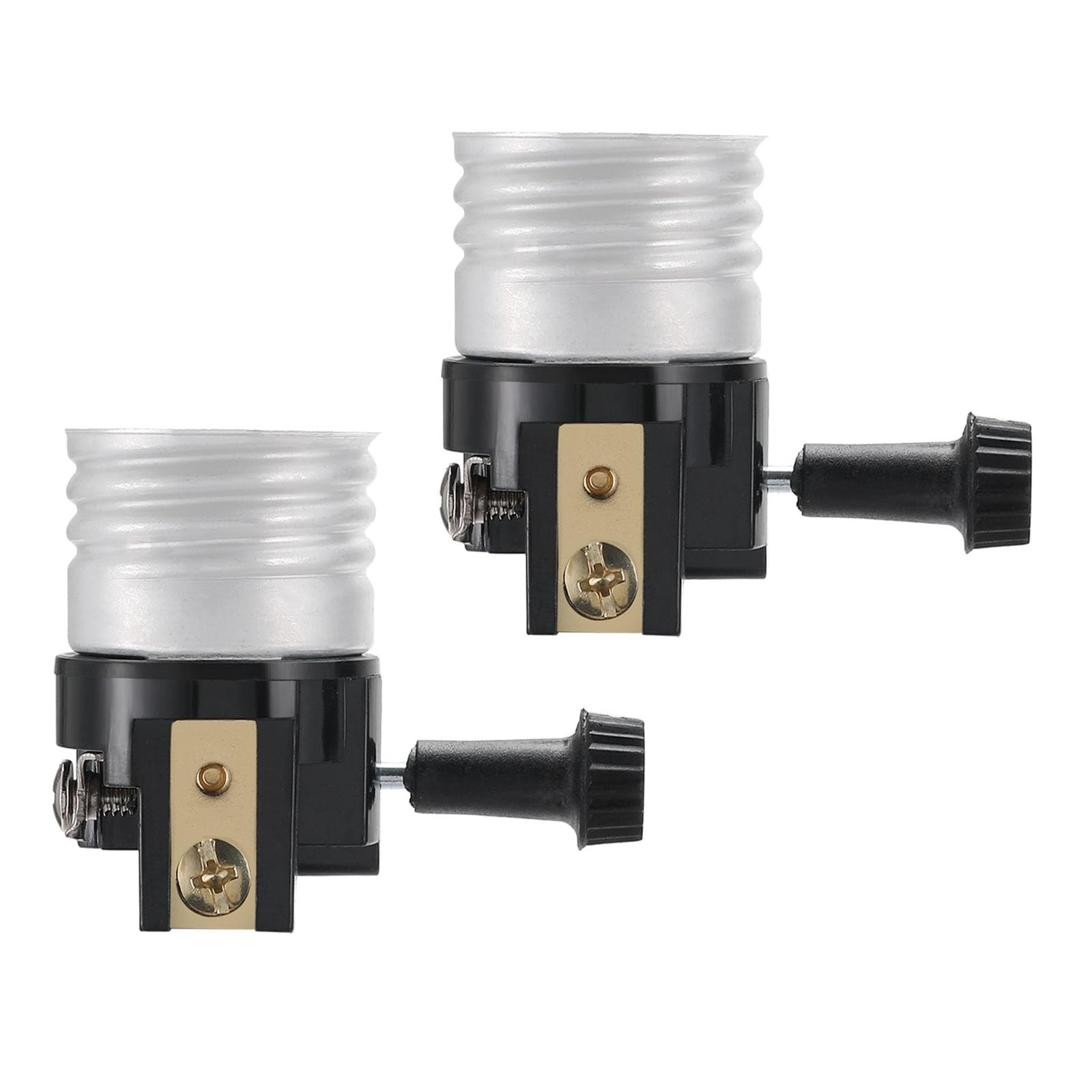 2 Pack UL Listed E26/E27 Light Socket Replacement with ON/Off Switch Black