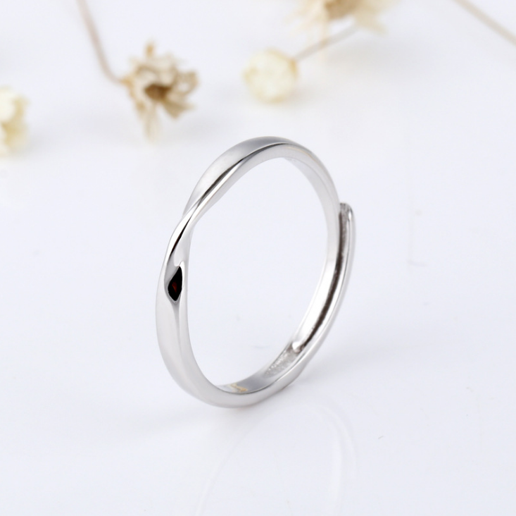 Solid 925 sterling silver Mobius Strip Promise Adjustable Open Couple Ring D33