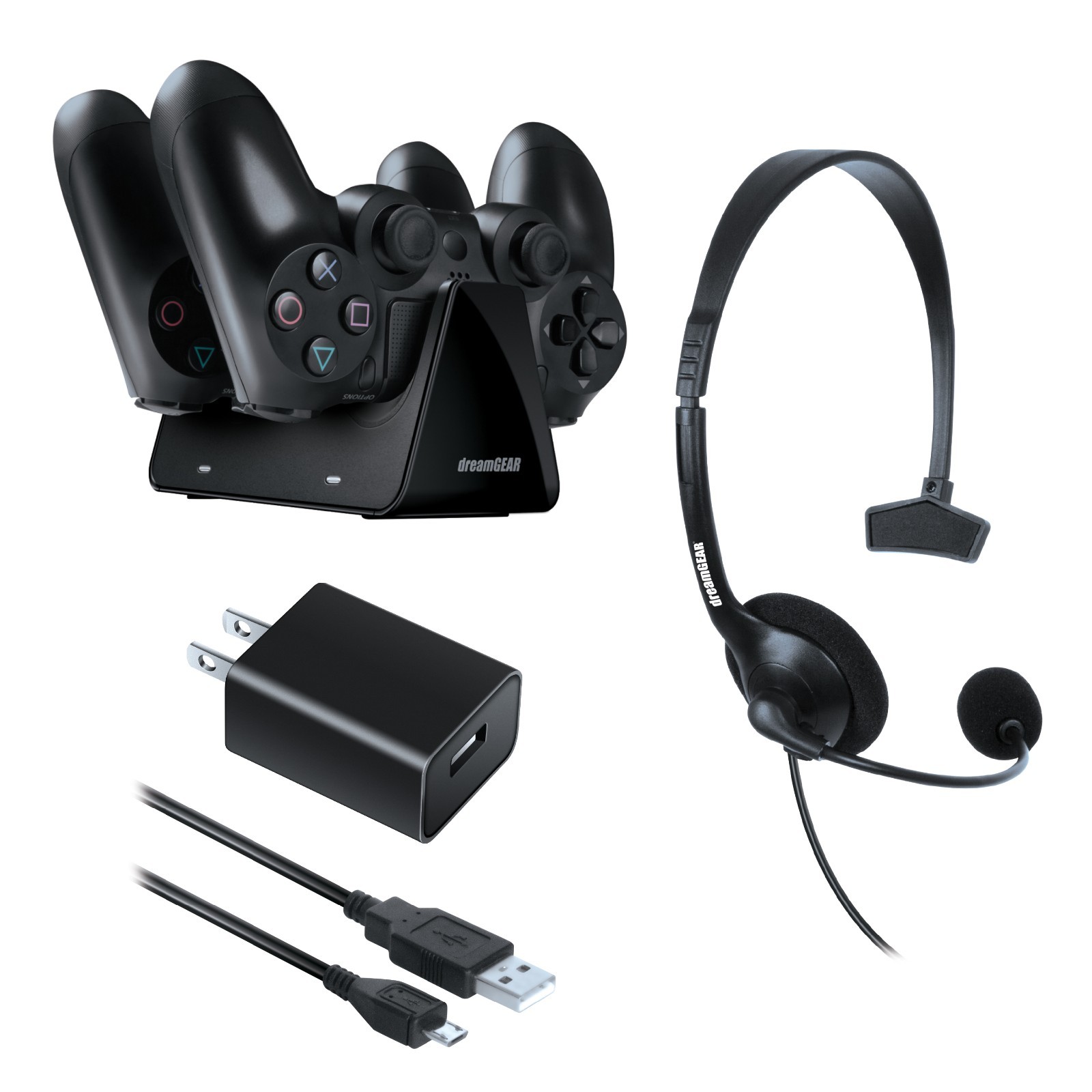 dreamGEAR Essentials Gaming Starter Kit for PS4 - Headset Charger USB Cable