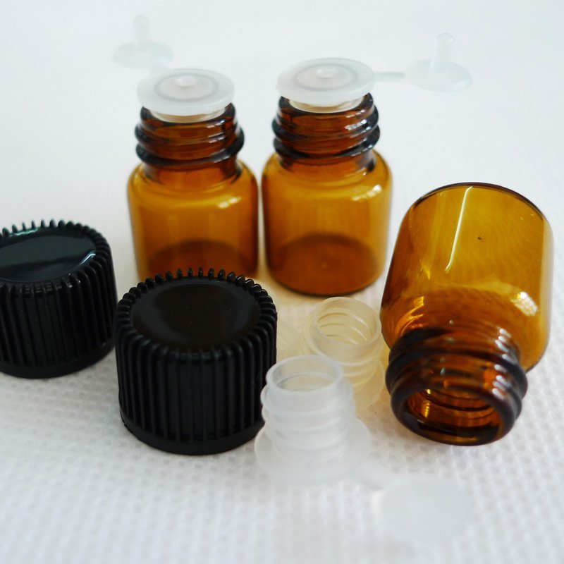 16x21mm Bottles 20Pcs Amber Glass Essential Brown Vials 1ml With Screw Caps NEW