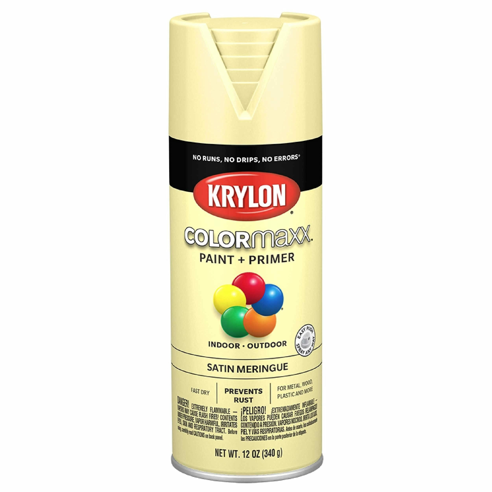 Krylon COLORmaxx Spray Paintnd Primer Indoor/Outdoor Satin Meringue Yellow 12oz