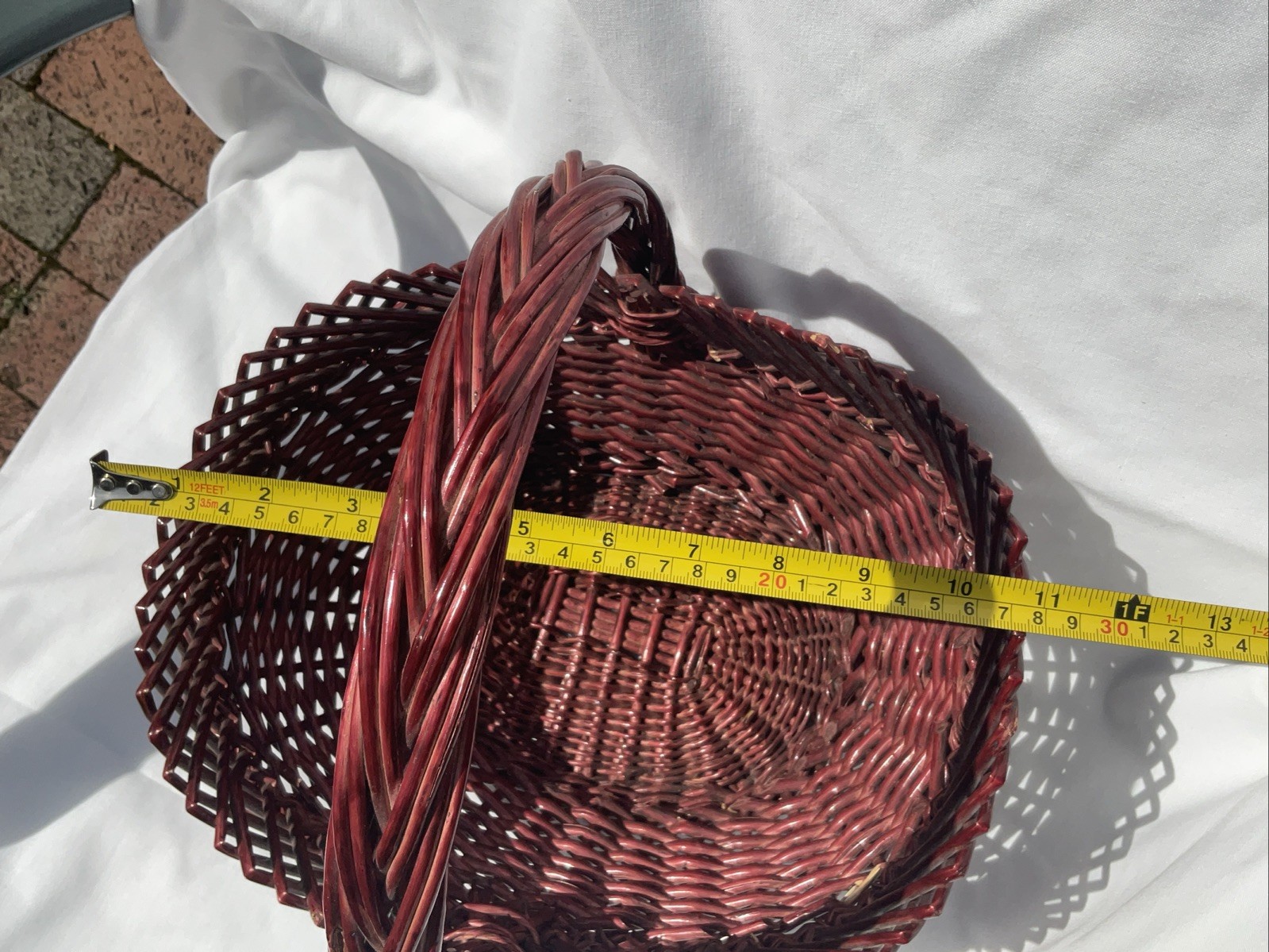 Decorative Basket Red Maroon Handle 12” Tall Unique