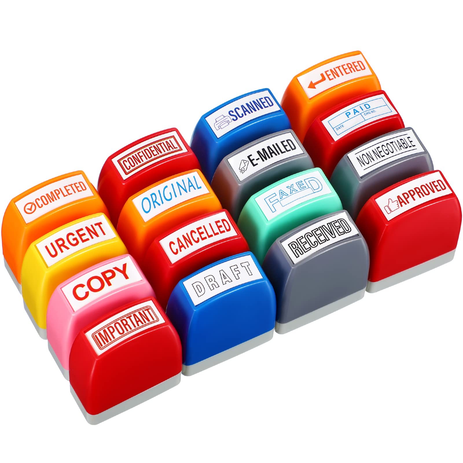 16 Pcs Office Stamp Set Message Self Inking Rubber Stamp Set for Office Stamp...