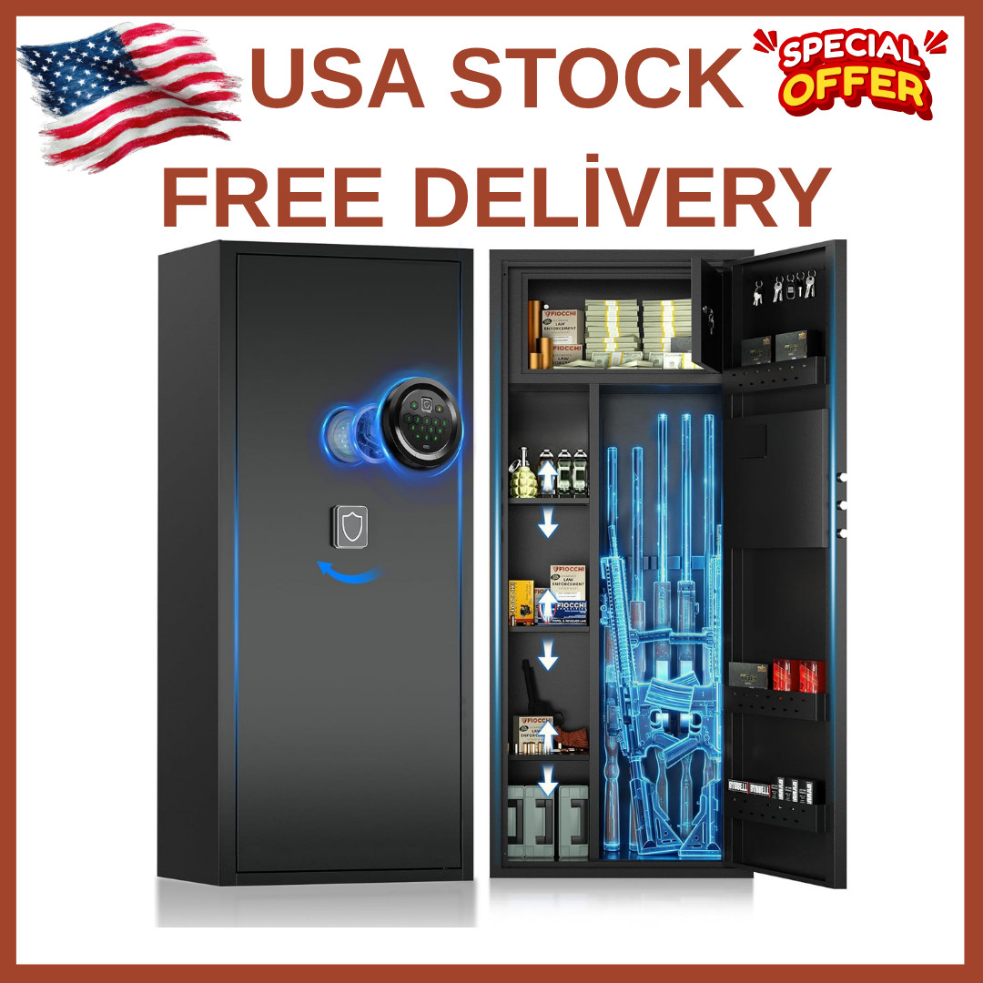 10-16 Rifle Gun Safe Cabinet w/ Lock Box, Alarm, Quick Access, Assembly Required