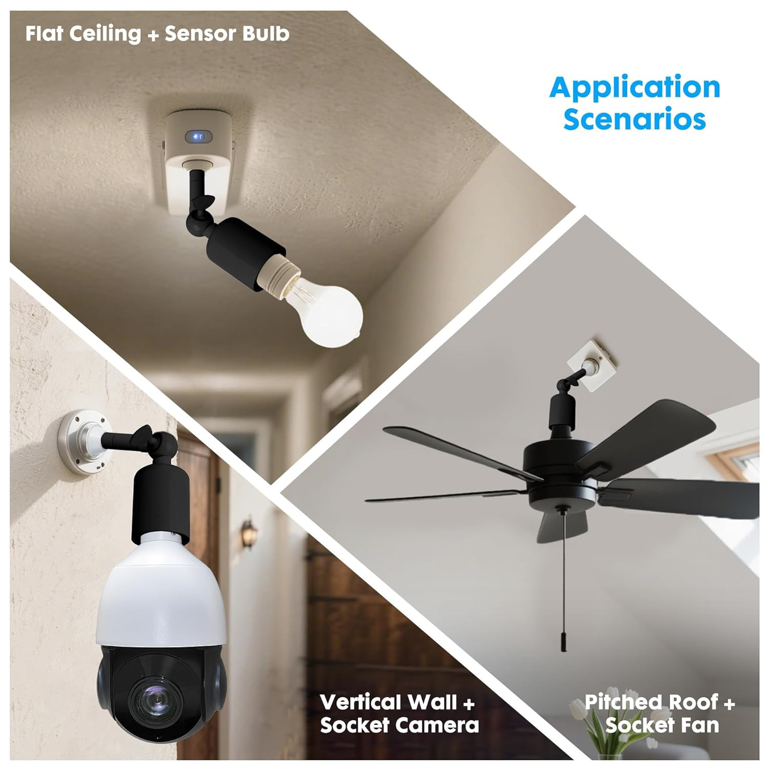 2-Pack Heavy Duty Light Socket Extender, 360° Adjustable E26/E27 Extension Adapt