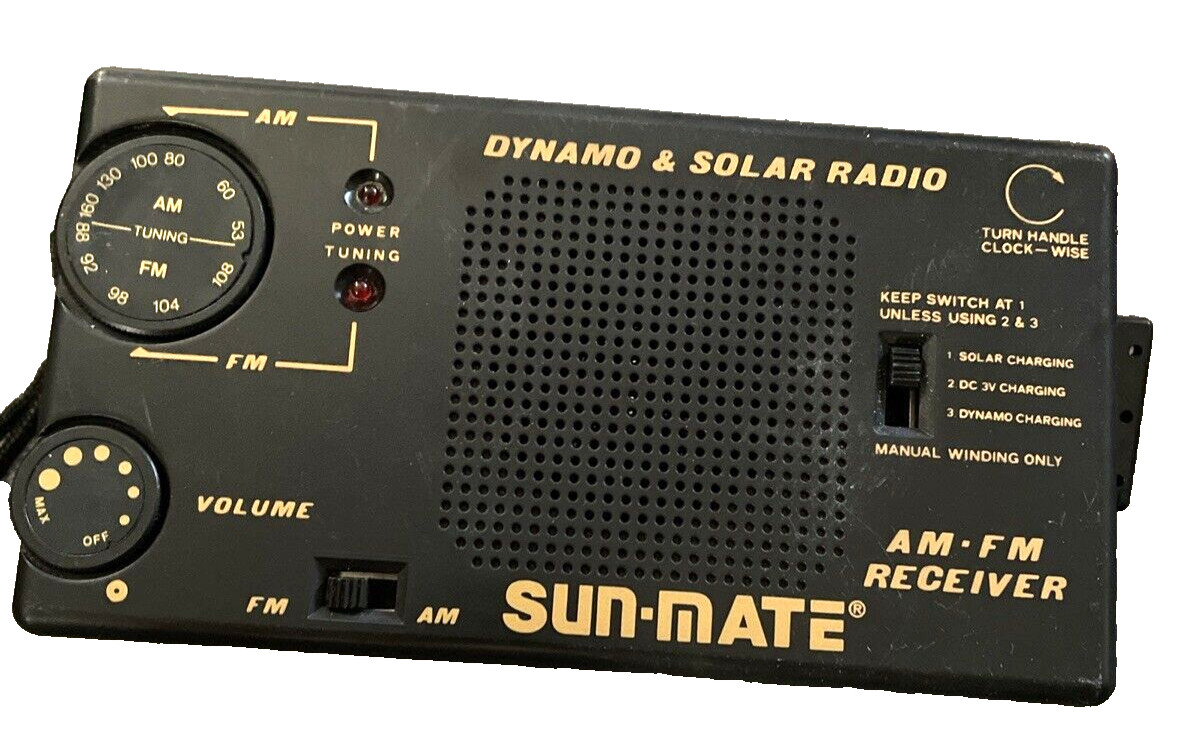 💥Vintage SUN MATE Dynamo and Solar Radio FM AM Receiver Tested Works Great