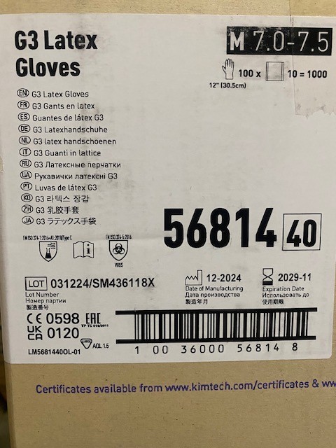 Kimtech 56814 G3 Latex Gloves 12" Ambidextrous/ 30.5cm Size M 7-7.5, 1000/Box