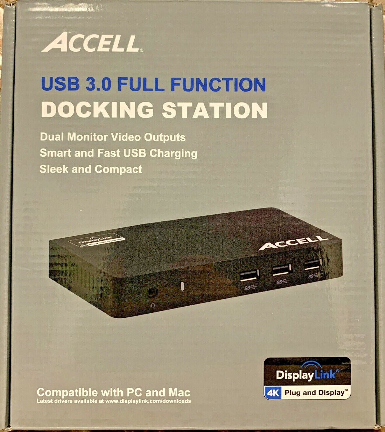 Accell USB 3.0 Full Function Docking Station for PC & Mac 4K Plug and Display
