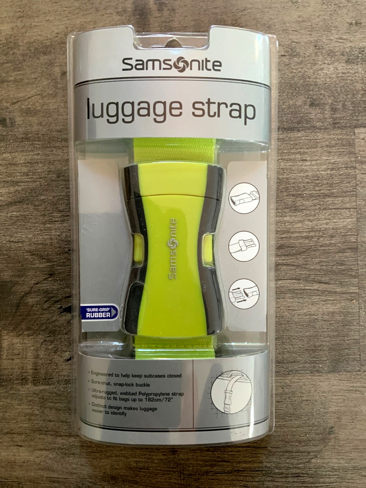 NEW Samsonite LUGGAGE STRAP Neon Yellow Adjusts to 182cm / 72"  MINT in Pkg