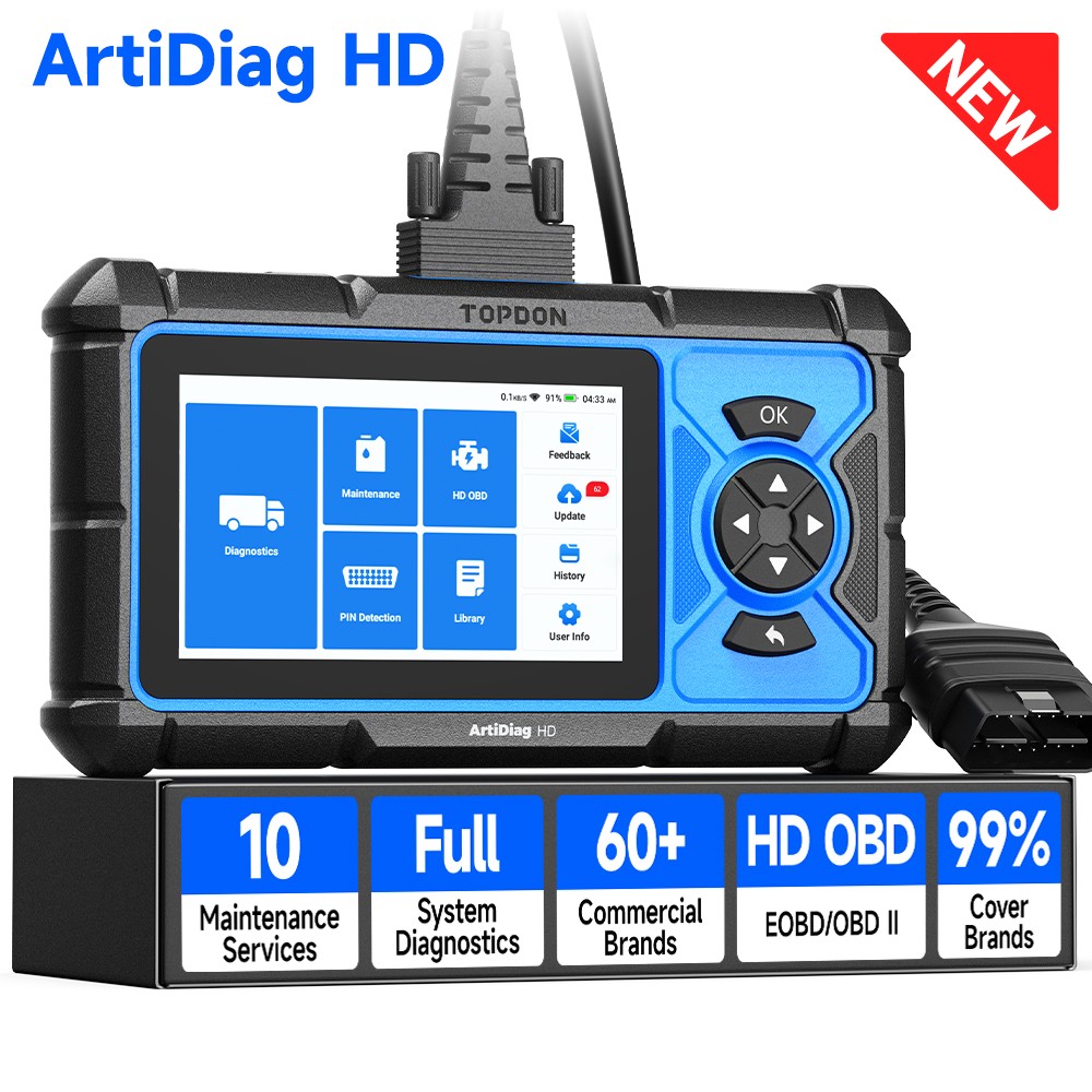 TOPDON ArtiDiag HD Heavy Duty Truck Scanner Diesel Diagnostic Tool 10 Resets