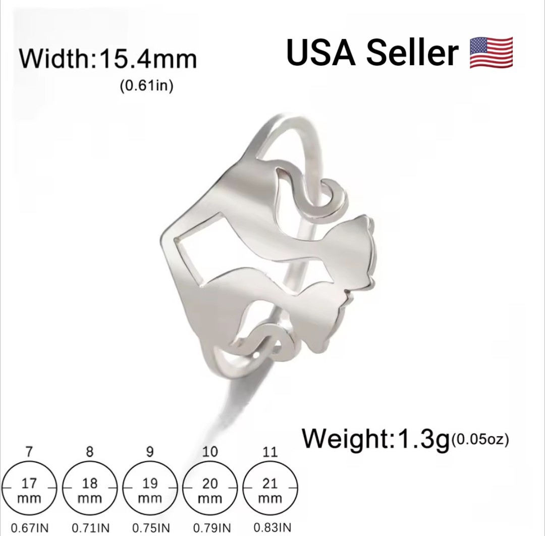 Women’s Stainless Steel Cat Rings Cute Animal Jewelry Fashion Finger Ring Gift