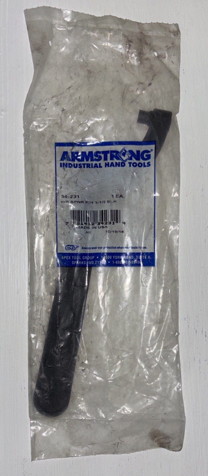 Armstrong 34-231 Pin Spanner Wrench Locknut Bearing Tool 9” Long 3-1/2” USA