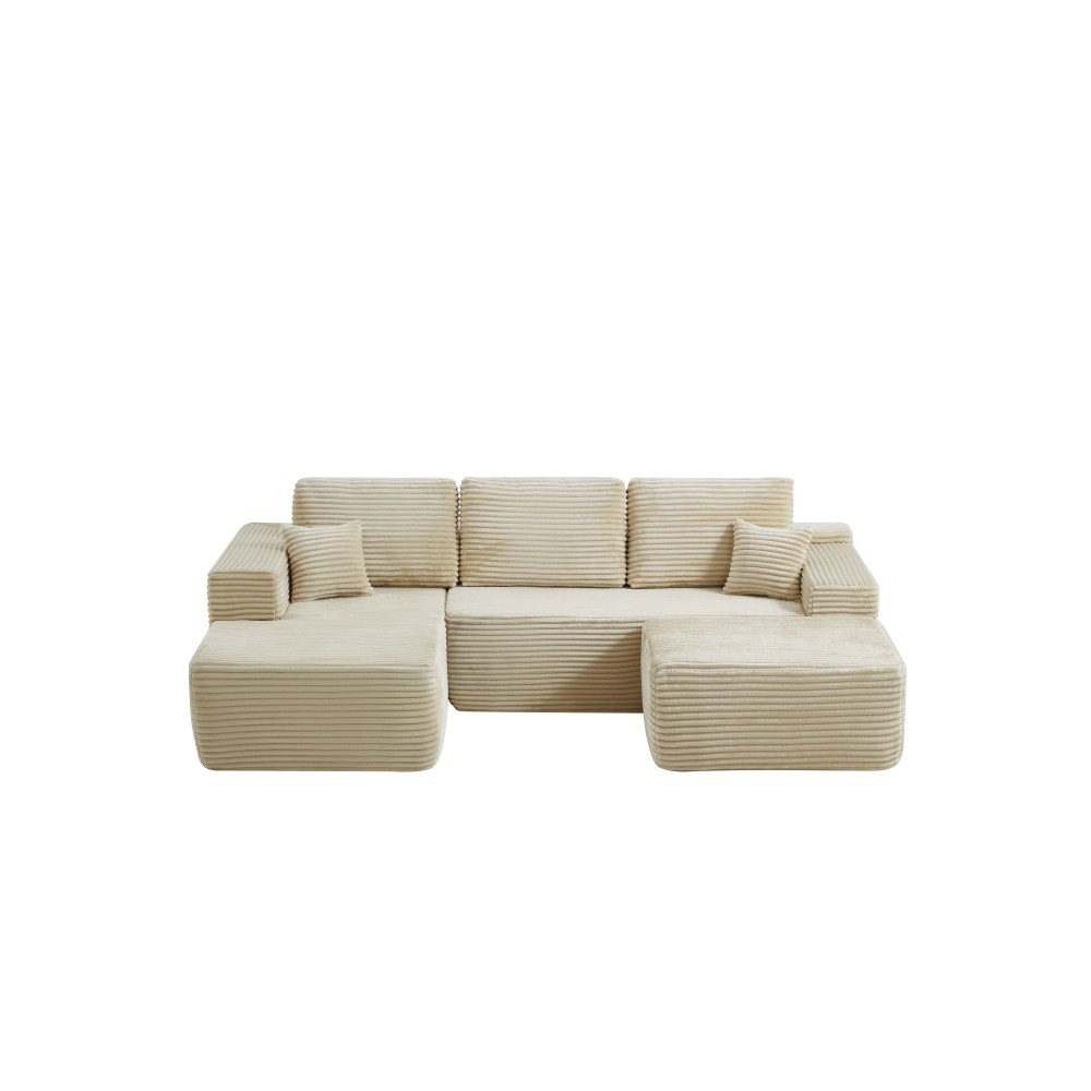 U-Shaped Sectional Sofa with Chaise Lounge, Modern Fabric Couch