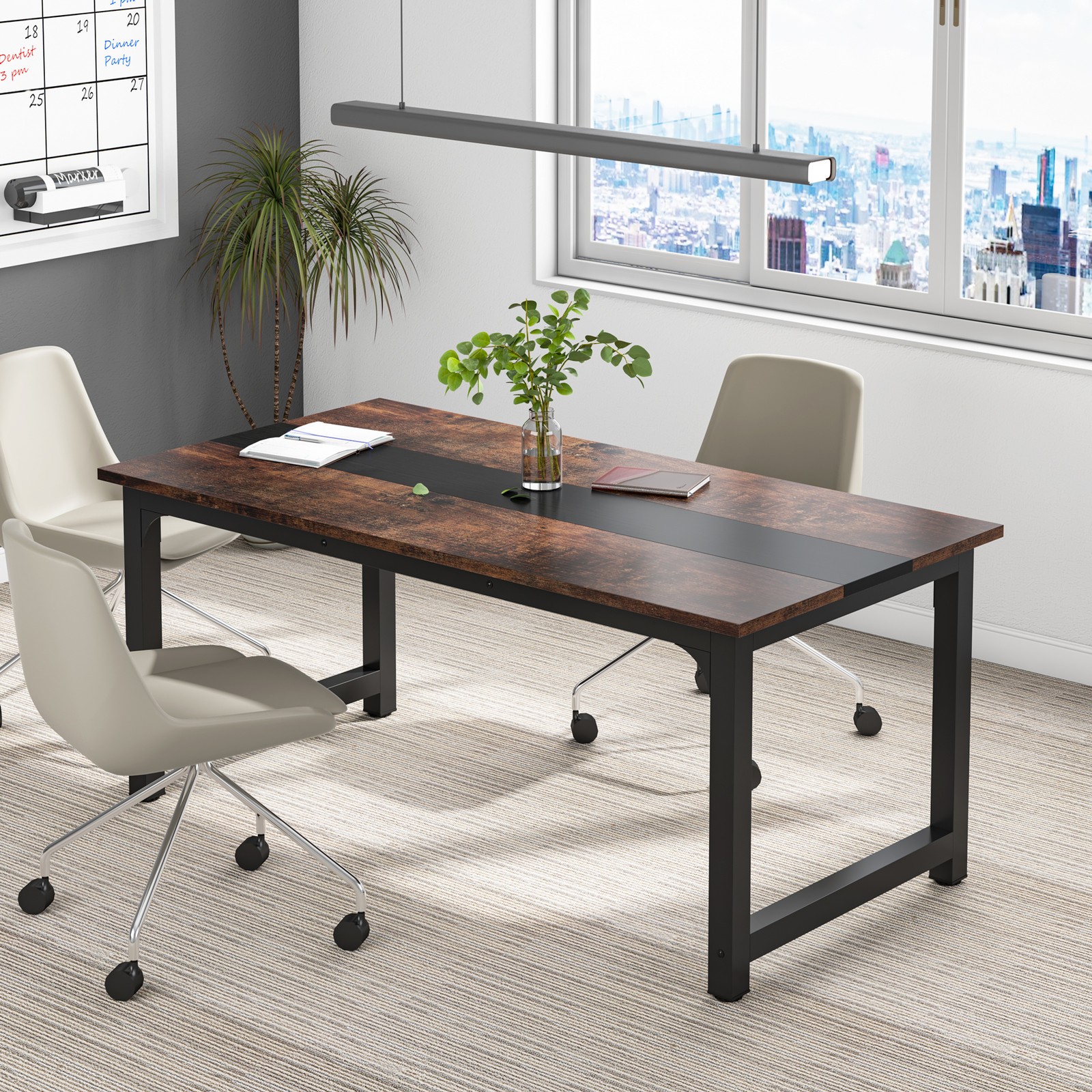 63 Inch Modern Executive Desk, Large Office Computer Desk with Thicken Frame