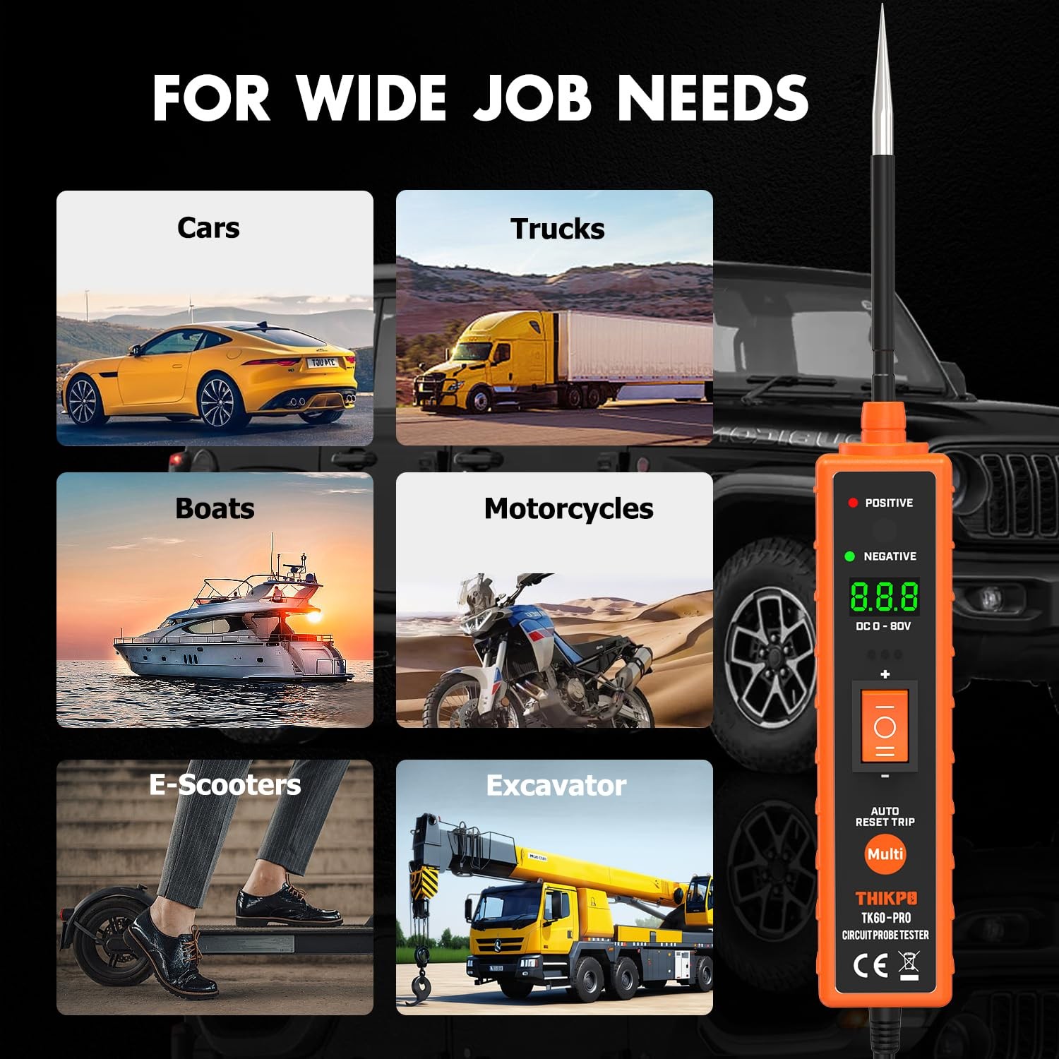 Power Circuit Probe Tester Kit, 6V-24V DC Test Light, orange