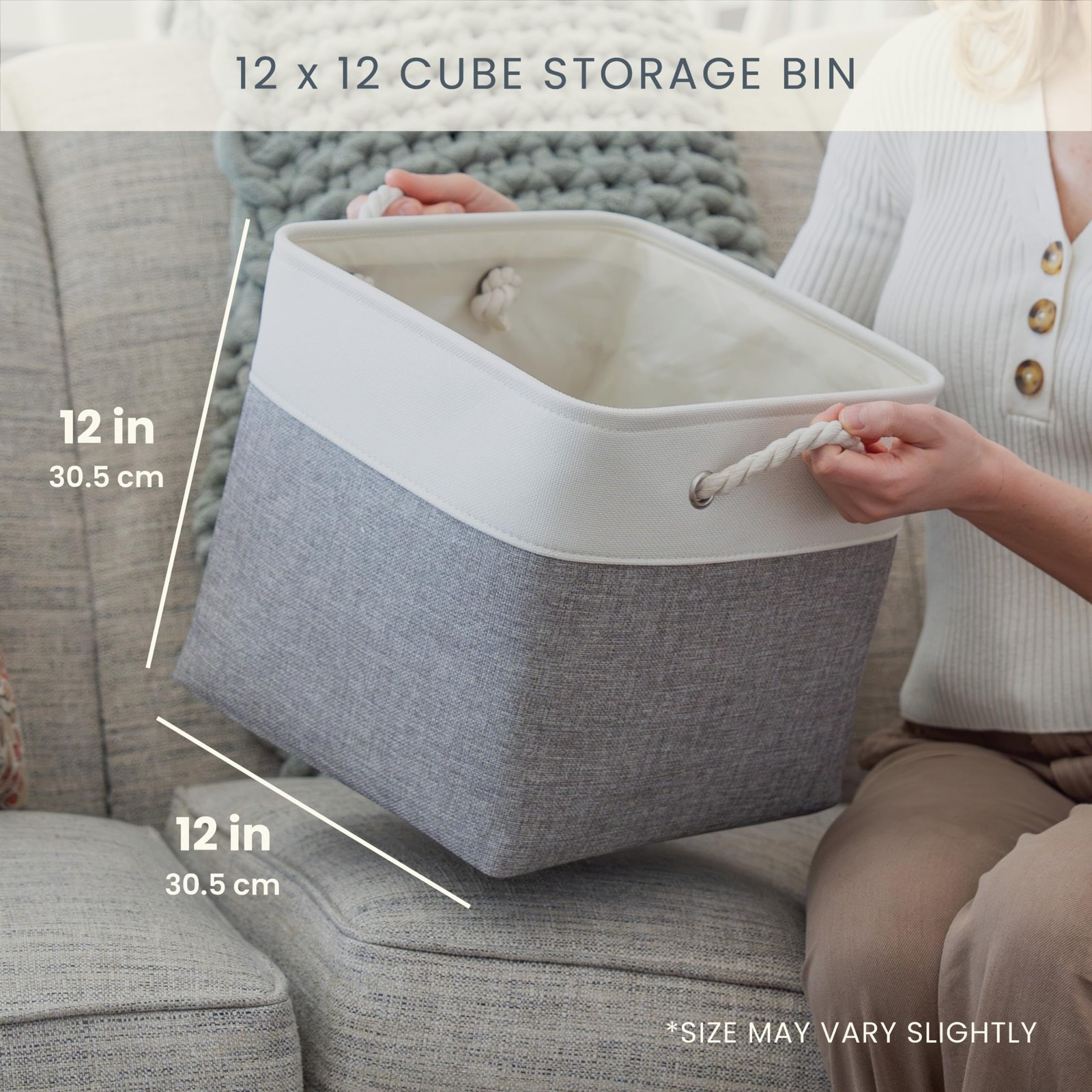 12x12 Cube Storage Bins 4 Pack, Foldable Cube Storage Organizer w/ Rope Handl...