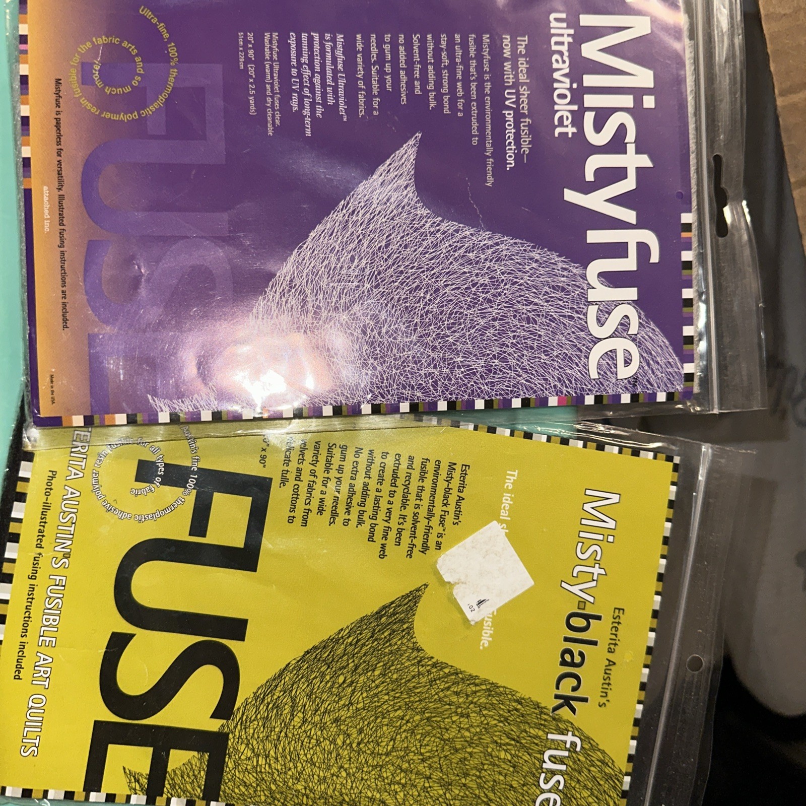 2 Mistyfuse 20”x90" 2.5 yds Fusible, 2 Unopened Black & Ultraviolet